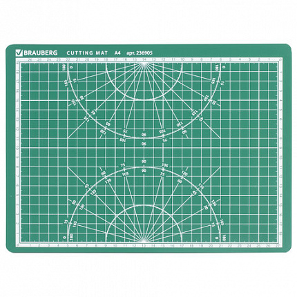 Коврик (мат) для резки BRAUBERG, 3-слойный, А4 (300х220 мм), двусторонний, толщина 3 мм, зеленый, 236905
