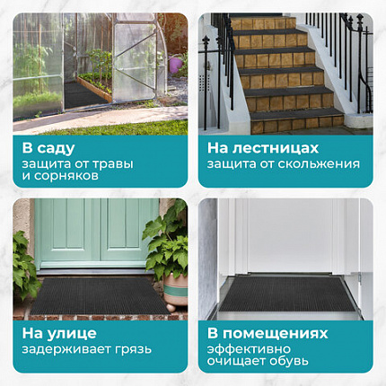 Коврик придверный 60х90 см, ГРАФИТ пластиковый грязезащитный, толщина 10 мм, "ТРАВКА", PRIMILA (ПРИМИЛА), 701068