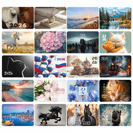 Календарь карманный на 2026 г, BRAUBERG, 64х93 мм, АССОРТИ №2, 20 видов, 117304