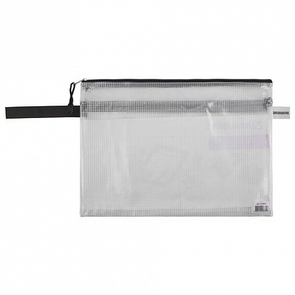 Папка-конверт на молнии А4 (335х243 мм), 2 отделения, ПВХ, прозрачная, 0,3 мм, BRAUBERG "Solid", 223889