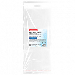 Пакеты БОПП с европодвесом, клеевым клапаном, КОМПЛЕКТ 100 штук, 13х27 + 3 + 4 см, белая подложка, BRAUBERG, 700415