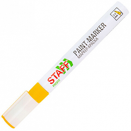 Маркер-краска лаковый (paint marker) 2-4 мм, ЖЕЛТЫЙ, НИТРО-ОСНОВА, STAFF PROFIT, для любых поверхностей, 152583