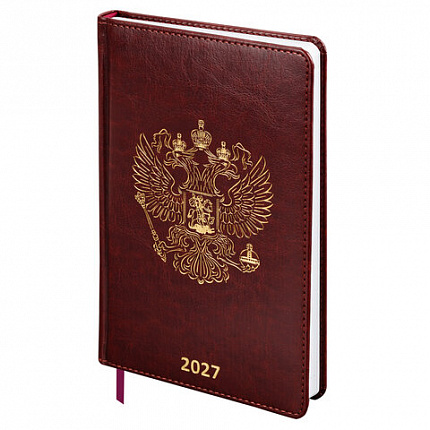 Ежедневник датированный 2027, А5, 138х213 мм, BRAUBERG "State", под кожу, коричневый, 118041