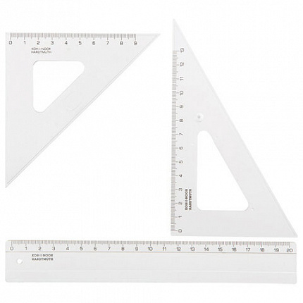 Набор чертежный малый KOH-I-NOOR (линейка 20 см, 2 треугольника, транспортир), прозрачный, европодвес, 750950, 075095000000RU