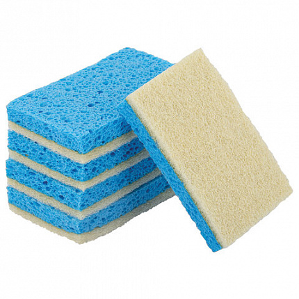 Губки для посуды 110х70х20 мм, ЦЕЛЛЮЛОЗНЫЕ + АБРАЗИВ, КОМПЛЕКТ 5 штук, синий/белый абразив, LAIMA, 700260