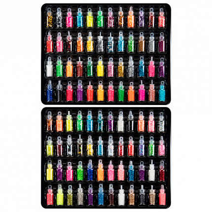 Блестки для декора НАБОР 96 видов по 2 грамма, в стеклянных тубах, ОСТРОВ СОКРОВИЩ, 665682