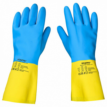 Перчатки латексно-неопреновые SCAFFA "Спектр", КЩС-1, хлопчатобумажное напыление, размер 9, L (большой), 00-01017727