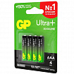 Батарейки КОМПЛЕКТ 4 шт., GP Ultra Plus G-Tech, AAA (LR03), алкалиновые, мизинчиковые, 24AUPA21-2CRSB4