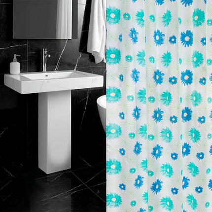 Шторка для ванной ПОЛИЭСТЕР, 180х200 см, кольца в комплекте, ЦВЕТЫ, PRIMILA (ПРИМИЛА), 700082