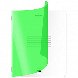 Тетрадь пластиковая обложка (НЕОН) А5, 48 листов, скоба, клетка, BRAUBERG "Smart Cover", ЗЕЛЕНАЯ, 405038
