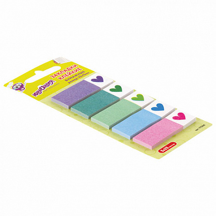 Закладки клейкие ЮНЛАНДИЯ бумажные "Сердечки", 45х15 мм, 125 штук (5 цветов х 25 листов), 111360