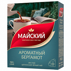 Чай МАЙСКИЙ "Ароматный бергамот" черный цейлонский байховый, 100 пакетиков по 1,5 г, 102627
