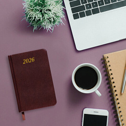 Ежедневник датированный 2026, МАЛЫЙ ФОРМАТ 100х150 мм, А6, BRAUBERG "Iguana", под кожу, коричневый, 117253