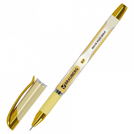 Ручка шариковая масляная с грипом BRAUBERG "Delta Plus Gold", СИНЯЯ, пишущий узел 0,7 мм, линия письма 0,35 мм,144256