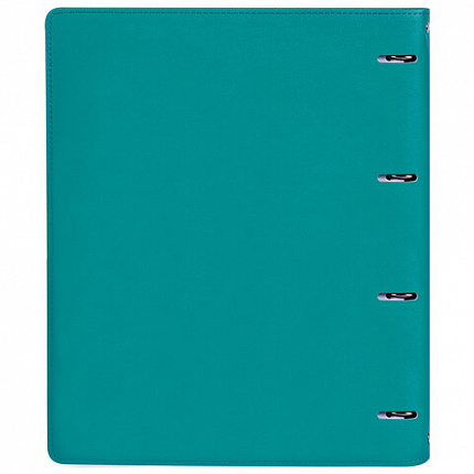 Тетрадь на кольцах БОЛЬШАЯ А4 (240х310 мм), 120 листов, под кожу, клетка, BRAUBERG "Joy", бирюзовый/серо-голубой, 404507