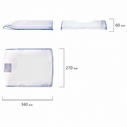Лоток горизонтальный для бумаг BRAUBERG "Delta", A4 (340х270х60 мм), прозрачный, 237262