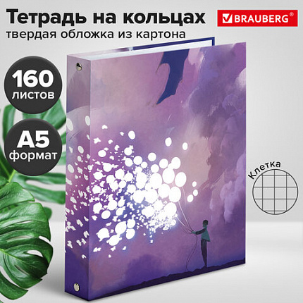 Тетрадь на кольцах А5 (175х215 мм), 160 листов, твердый картон, клетка, BRAUBERG, "Anime Dreams", 404092