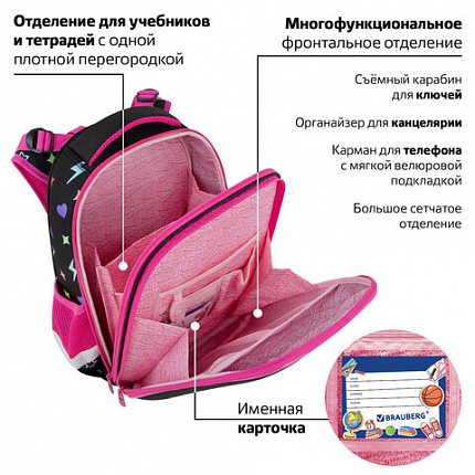 Ранец BRAUBERG PREMIUM, 2 отделения, с брелоком, "Наушники", велюровая нашивка, 38х29х16 см, 273100