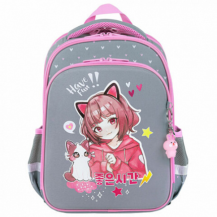 Ранец BRAUBERG QUADRO, 3 отделения, с брелоком, "Anime friends", 37х28х18 см, 272022
