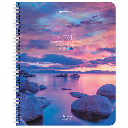 Тетрадь А5 96 л. BRAUBERG, гребень, клетка, обложка картон, "Travel" (микс в спайке), 404426