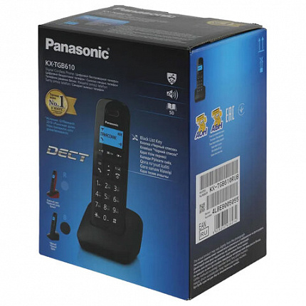 Радиотелефон PANASONIC KX-TGB610RUB, память 50 номеров, АОН, повтор, часы/будильник, чёрный