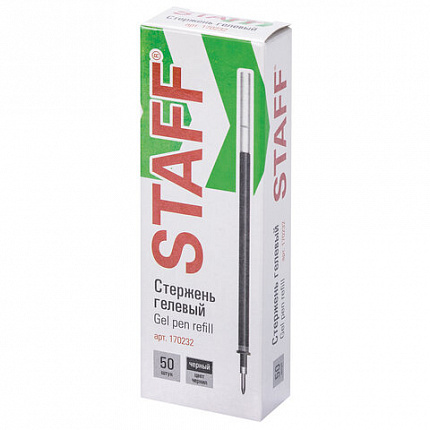 Стержень гелевый STAFF "Basic" GPR-232, 135 мм, ЧЕРНЫЙ, узел 0,5 мм, линия письма 0,35 мм, 170232