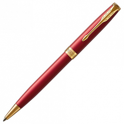 Ручка шариковая PARKER "Sonnet Core Intense Red Lacquer GT", корпус красный глянцевый лак, позолоченные детали, черная, 1931476