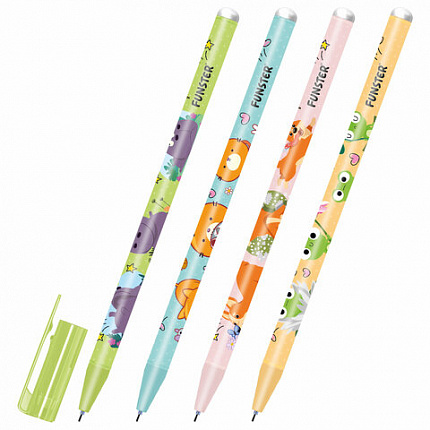 Ручка стираемая гелевая с принтом FUNSTER "CUTE ANIMALS", СИНЯЯ, корпус ассорти, игольчатый наконечник 0,5 мм, линия 0,35 мм, 144410