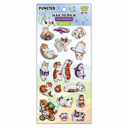 Наклейки зефирные "Котики", 18х9,5 см, ассорти 6 видов, FUNSTER (ФАНСТЕР), 666092