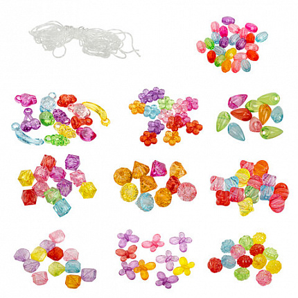 Набор для создания бижутерии и украшений BEADS SET, 200 элементов, 10 видов, прозрачные, BRAUBERG KIDS, 664694