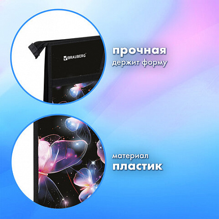 Папка для рисунков и чертежей с ручками BRAUBERG А3, пластик, молния сверху, "Бабочки", 273412