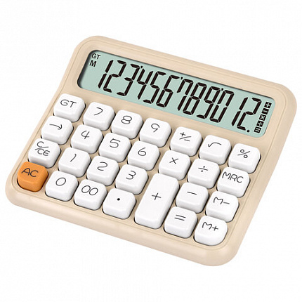 Калькулятор настольный BRAUBERG KW-1000-BG (152x132 мм), 3D-кнопки, 12 разрядов, бежевый, 272957
