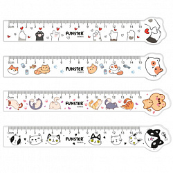 Линейка пластиковая 15 см фигурная, FUNSTER, "КОТЫ", прозрачная, ассорти, европодвес, 210921
