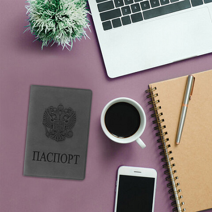 Обложка для паспорта STAFF, мягкий полиуретан, "ГЕРБ", светло-серая, 237610