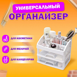 Органайзер для хранения косметики, канцтоваров, мелочей ДВА УРОВНЯ, 20х17х23,5 см, DASWERK (ДАСВЕРК), 608478
