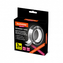 Многоразовая двухсторонняя прозрачная крепежная лента "Скотч NANO tape" 3 м х 30 мм, 2 мм, DASWERK (ДАСВЕРК), 607928