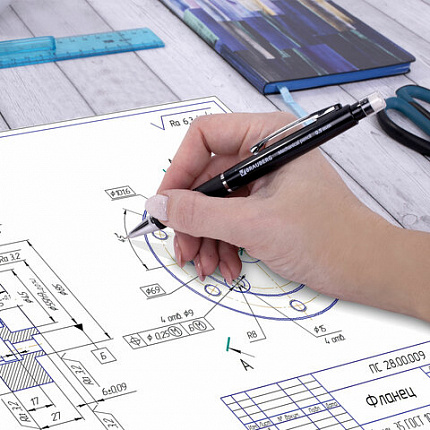 Карандаш механический 0,5 мм, BRAUBERG "Modern", ластик, резиновый грип, корпус черный, 180286