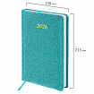 Ежедневник датированный 2026, А5, 138x213 мм, BRAUBERG "Sparkle", под кожу, блестки, бирюзовый, 117439