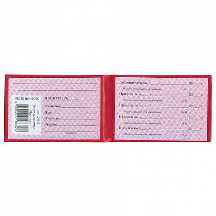 Бланк документа "Пропуск", 65х98 мм, STAFF, 129143