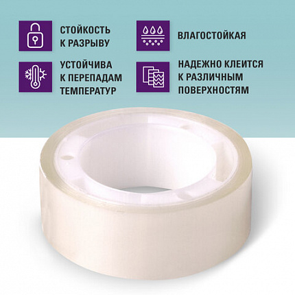 Клейкие ленты 15 мм х 10 м канцелярские BRAUBERG, комплект 10 шт., прозрачные, гарантированная длина, 227258