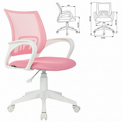 Кресло BRABIX "Fly MG-396W", с подлокотниками, пластик белый, сетка, розовое, 533008