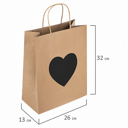 Пакет подарочный КОМПЛЕКТ 7 шт., 26x13x32 см, скретч-слой + стилус, "Heart on Kraft", ЗОЛОТАЯ СКАЗКА, 591971