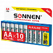 Батарейки КОМПЛЕКТ 10 шт., SONNEN Alkaline, АА (LR6, 15А), алкалиновые, пальчиковые, короб, 451086