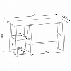Стол на металлокаркасе BRABIX "LOFT CD-006", 1200х500х730 мм, 2 полки, цвет дуб натуральный, 641226