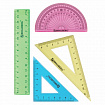 Набор чертежный малый BRAUBERG "Crystal" (линейка 15 см, 2 угольника, транспортир), цветной, 210295