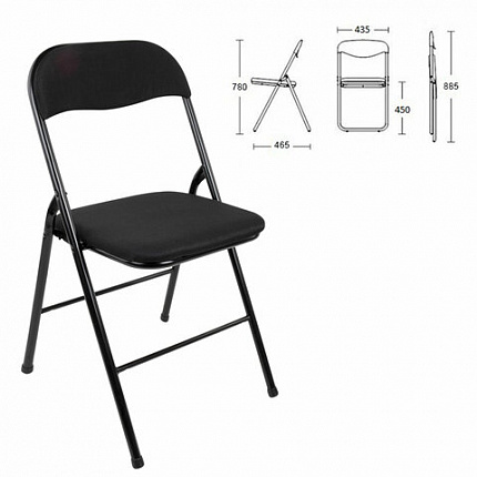 Стул складной BRABIX "Golf CF-007", чёрный каркас, чёрная ткань, гофрокороб, 533025