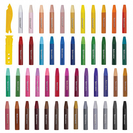 Пастель масляная восковые мелки утолщенные 48 цвета с точилкой, держателем и стеком, BRAUBERG PREMIUM, 272714