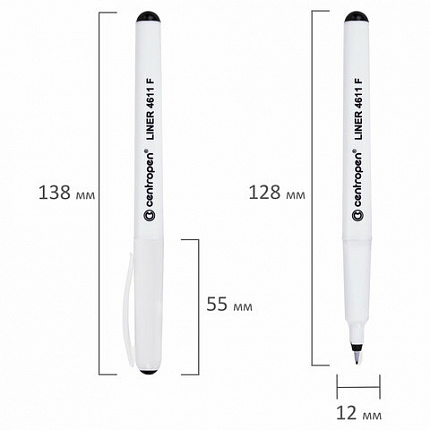 Ручка капиллярная (линер) ЧЕРНАЯ CENTROPEN "Liner", трехгранная, линия письма 0,3 мм, 4611, 2 4611 0112