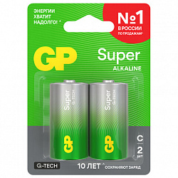 Батарейки КОМПЛЕКТ 2 шт., GP Super G-Tech, С (LR14, 14А), алкалиновые, блистер, 14A-2CR2