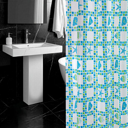 Шторка для ванной PEVA, 180х180 см, кольца в комплекте, дизайн ассорти, МОРЕ, PRIMILA (ПРИМИЛА), 700074